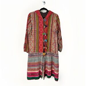 Kantha Block Patchwork Textile Coat Indigo Dyed Boho Indie Hand Woven Medium